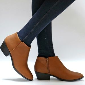 tan ankle boots low heel